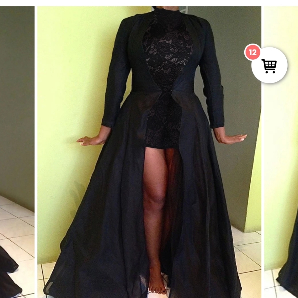 SEE THROUGH LACE LITTLE BLACK MAXI DRESS